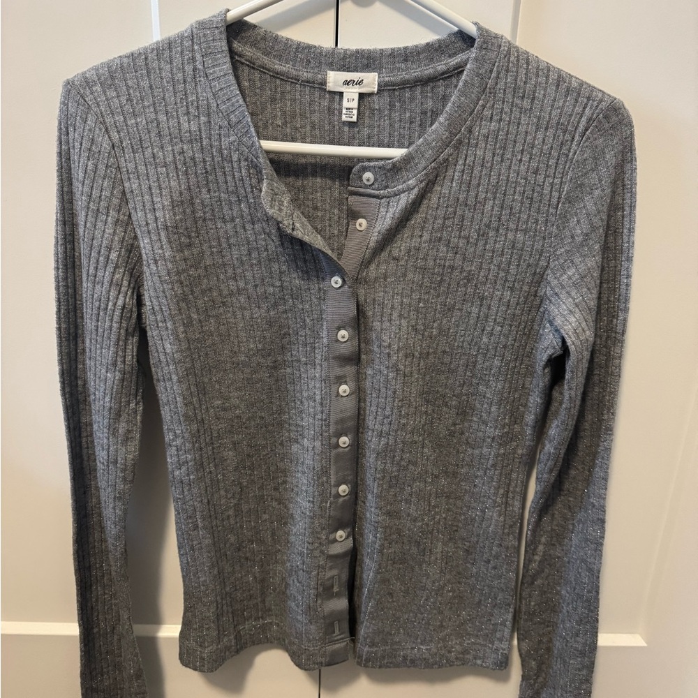 aerie Ribbed Button-Up Long Sleeve
